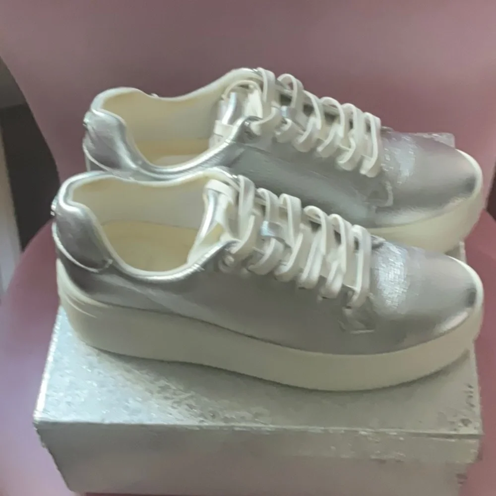 Dune London Metallic Silver Women's Sneakers - Picture 2 of 5
